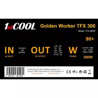 1stCOOL tápegység Golden Worker TFX 300 88 , 300W, TFX, fekete, fekete