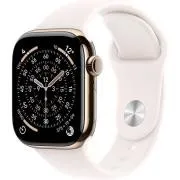 Apple Watch Series 11 GPS   Cellular 42 mm-es arany titán tok világospiros sportpánttal - S/M