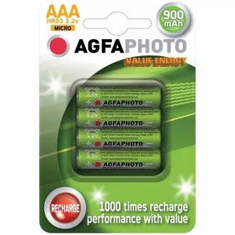 AgfaPhoto újratölthető NiMH akkumulátorok AAA, 900mAh, buborékcsomagolás 4db