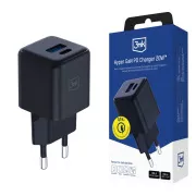 3mk hálózati töltő Hyper GaN töltő 20W, fekete