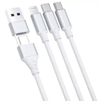 3mk töltőkábel - Hyper Cable 3in1 A/C-C/Micro/Lightning 1.5m, fehér