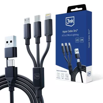 3mk töltőkábel - Hyper Cable 3in1 A/C C/Micro/Lightning 1.5m, fekete
