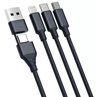 3mk töltőkábel - Hyper Cable 3in1 A/C C/Micro/Lightning 1.5m, fekete