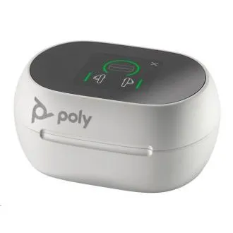 Poly Voyager Free 60  bluetooth headset, BT700 USB-C adapter, érintőképernyős töltőtáska, fehér színben