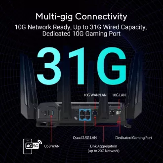 ASUS Gaming Router ROG Rapture GT-BE19000, 3-utas WiFi7 Router, 2x WAN, 4x LAN, AiMesh