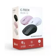 C-TECH Dual mode egér WLM-12PK, vezeték nélküli, 1600DPI, 6 gomb, rózsaszín, USB nano vevőkészülékkel