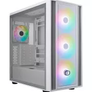 Cooler Master ház MasterBox 600, ATX, átlátszó oldallap, 3x 140mm ARGB ventilátor, 1x 120mm ARGB ventilátor, ARGB hub, fehér