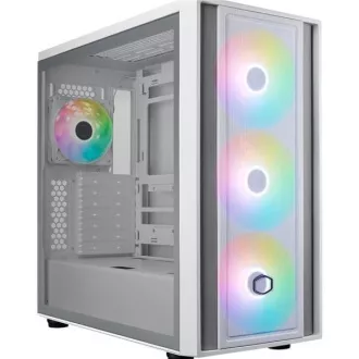 Cooler Master ház MasterBox 600, ATX, átlátszó oldallap, 3x 140mm ARGB ventilátor, 1x 120mm ARGB ventilátor, ARGB hub, fehér