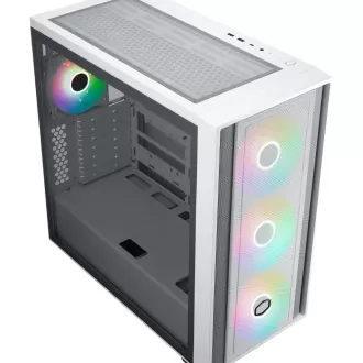 Cooler Master ház MasterBox 600, ATX, átlátszó oldallap, 3x 140mm ARGB ventilátor, 1x 120mm ARGB ventilátor, ARGB hub, fehér