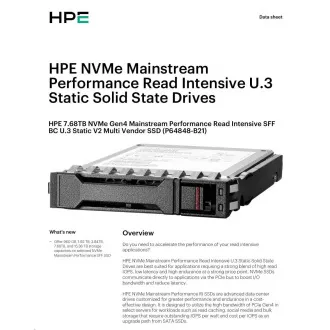 HPE 7,68 TB NVMe Gen4 Mainstream teljesítményű olvasásintenzív SFF BC U.3 Static V2 több gyártó SSD-je (6200/3870MBis)