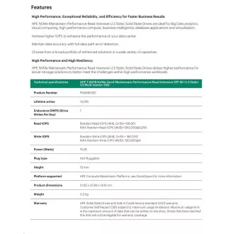 HPE 7,68 TB NVMe Gen4 Mainstream teljesítményű olvasásintenzív SFF BC U.3 Static V2 több gyártó SSD-je (6200/3870MBis)