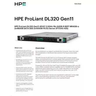 HPE PL DL320g11 4514Y (2.0/16C) 2x32G (p64706) 2x480G (P40497) MR408i-o 8SFF 2x1000W 2x1Gb Intelligens választás