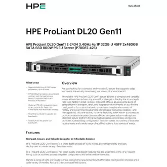 HPE PL DL20g11 E-2434 (3.4G/4C) 1x32G (P64339) 2x480G VROC 4SFF 1x800W 4x1G NBD333 Intelligens választás