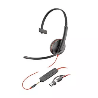 Poly Blackwire 3215 fejhallgató, 3,5 mm-es jack USB-C/A adapter, mono Poly Blackwire 3215 fejhallgató, 3,5 mm-es jack USB-C/A adapter, mono