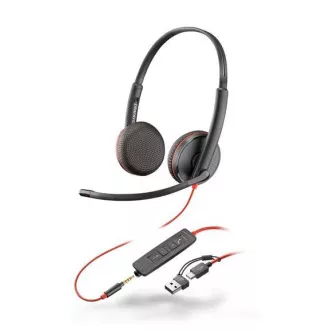 Poly Blackwire 3225 fejhallgató, 3,5 mm-es jack USB-C/A adapter, sztereó Poly Blackwire 3225 fejhallgató, 3,5 mm-es jack USB-C/A adapter, sztereó