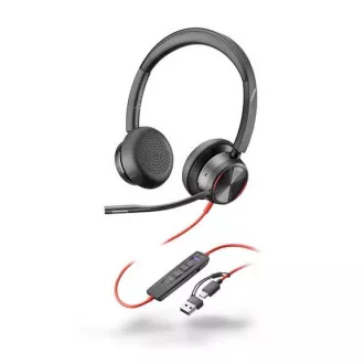 Poly Blackwire 8225 MS Teams fejhallgató, USB-C/A adapter, sztereó