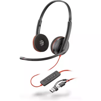 Poly Blackwire 3220 fejhallgató, USB-C/A adapter, sztereó