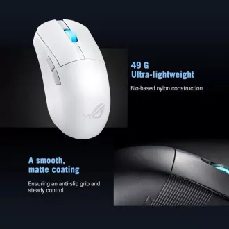 ASUS Gaming egér ROG Harpe Ace Mini, vezeték nélküli BT, RF 2.4GHz, fehér