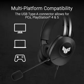 ASUS Headset TUF Gaming H1 GEN II, Vezetékes játék headset, Fekete