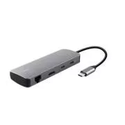 TRUST dokkolóállomás DALYX USB-C, 8in1, HDMI, RJ45, 2xUSB-C, 2xUSB-A, microSD/SD kártya, szürke színben