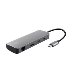 TRUST dokkolóállomás DALYX USB-C, 8in1, HDMI, RJ45, 2xUSB-C, 2xUSB-A, microSD/SD kártya, szürke színben