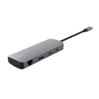 TRUST dokkolóállomás DALYX USB-C, 8in1, HDMI, RJ45, 2xUSB-C, 2xUSB-A, microSD/SD kártya, szürke színben