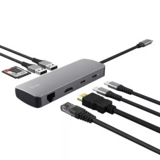 TRUST dokkolóállomás DALYX USB-C, 8in1, HDMI, RJ45, 2xUSB-C, 2xUSB-A, microSD/SD kártya, szürke színben