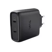 TRUST GaN MAXO 65W 2 portos USB-C töltő, fekete