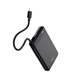 TRUST Powerbank Fiera, 10000 mAh, kábellel, 2x USB-C, fekete