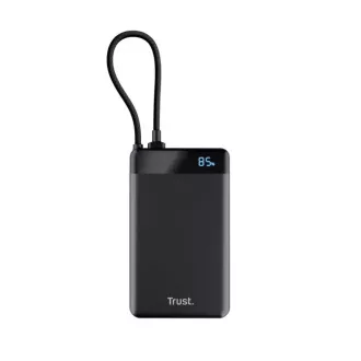 TRUST Powerbank Fiera, 10000 mAh, kábellel, 2x USB-C, fekete