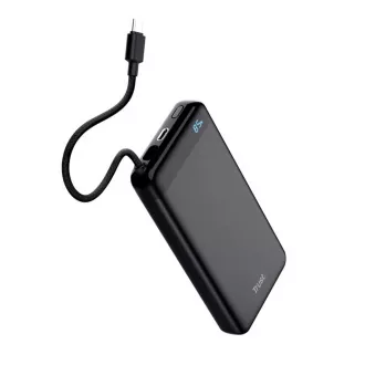 TRUST Powerbank Fiera, 20000 mAh, kábellel, 2x USB-C, fekete
