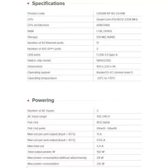 MikroTik Cloud Router kapcsoló CRS418-8P-8G-2S RM