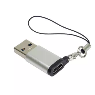 PremiumCord adapter USB3.0 A hím - USB-C női, ezüst, akasztóhurokkal