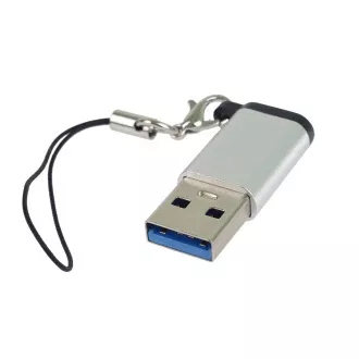 PremiumCord adapter USB3.0 A hím - USB-C női, ezüst, akasztóhurokkal