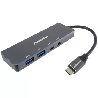 PREMIUMCORD Hub USB-C és 2x USB 3.2 Type-C  2x USB 3.2, 5G SuperSpeed, alumínium