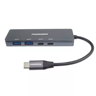PREMIUMCORD Hub USB-C és 2x USB 3.2 Type-C  2x USB 3.2, 5G SuperSpeed, alumínium
