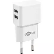 Goobay Táp- és töltőadapter 230V és 2x USB, max.2, 4A, fehér