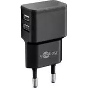 Goobay Táp- és töltőadapter 230V és 2x USB, max.2, 4A, fekete
