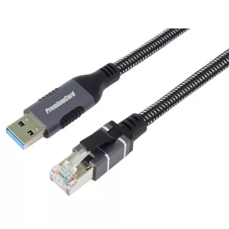 PremiumCord Ethernet kábel USB3.2 - LAN RJ45 10/100/1000, 3m, 3m