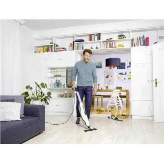 Karcher SC 3 álló gőzölős felmosó, 1600 W, a vírusok 99,999%-át és a közönséges háztartási baktériumok 99,99%-át eltávolítja, fehér színben. - Használt