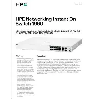 HPE Networking Instant On Switch 8p Gigabit CL4 4p SR2.5G CL6 PoE 2p 10GBT 2p SFP 480W 1960 HPE Networking Instant On Switch 8p Gigabit CL4 4p SR2.5G CL6 PoE 2p 10GBT 2p SFP 480W 1960