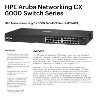 HPE Aruba Networking CX 6000 24G 4SFP kapcsoló R8N88A RENEW HPE Aruba Networking CX 6000 24G 4SFP kapcsoló R8N88A RENEW