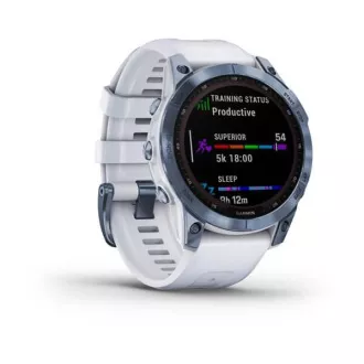 Garmin fenix 7 Sapphire Solar, Titán kék/ fehér szilikon szalag, EU Garmin fenix 7 Sapphire Solar, Titán kék/ fehér szilikon szalag, EU