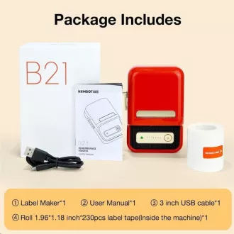 Niimbot B21S Smart címkenyomtató, piros   210 db címketekercs