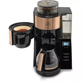Melitta AromaFresh 1021-04 kávéfőző, őrlővel, csepegtető tálcával, üvegedény, 1180 W, kijelzővel, rézből