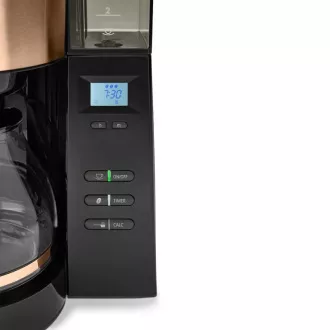 Melitta AromaFresh 1021-04 kávéfőző, őrlővel, csepegtető tálcával, üvegedény, 1180 W, kijelzővel, rézből
