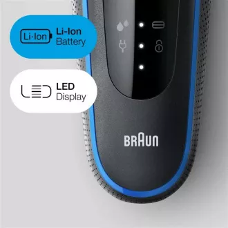 Braun Series 5 51-B1000s elektromos borotva, szakáll és arc, vezeték nélküli, penge, fekete / kék