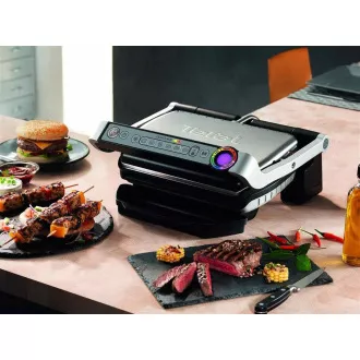 Tefal GC712D34 elektromos grill OptiGrill Inox, 2000 W, 6 program, termosztát, gyümölcslé tálca, ezüst / fekete Tefal GC712D34 elektromos grill OptiGrill Inox, 2000 W, 6 program, termosztát, gyümölcslé tálca, ezüst / fekete