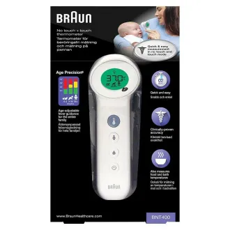 Braun BNT400WE érintésmentes hőmérő, Age Precíziós, csendes üzemmód, háttérvilágításos kijelző, fehér színű - Felbontott