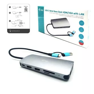 i-tec USB 3.0 USB-C/Thunderbolt 3x kijelző fém nano dokkoló LAN-nal, PD 100 W i-tec USB 3.0 USB-C/Thunderbolt 3x kijelző fém nano dokkoló LAN-nal, PD 100 W